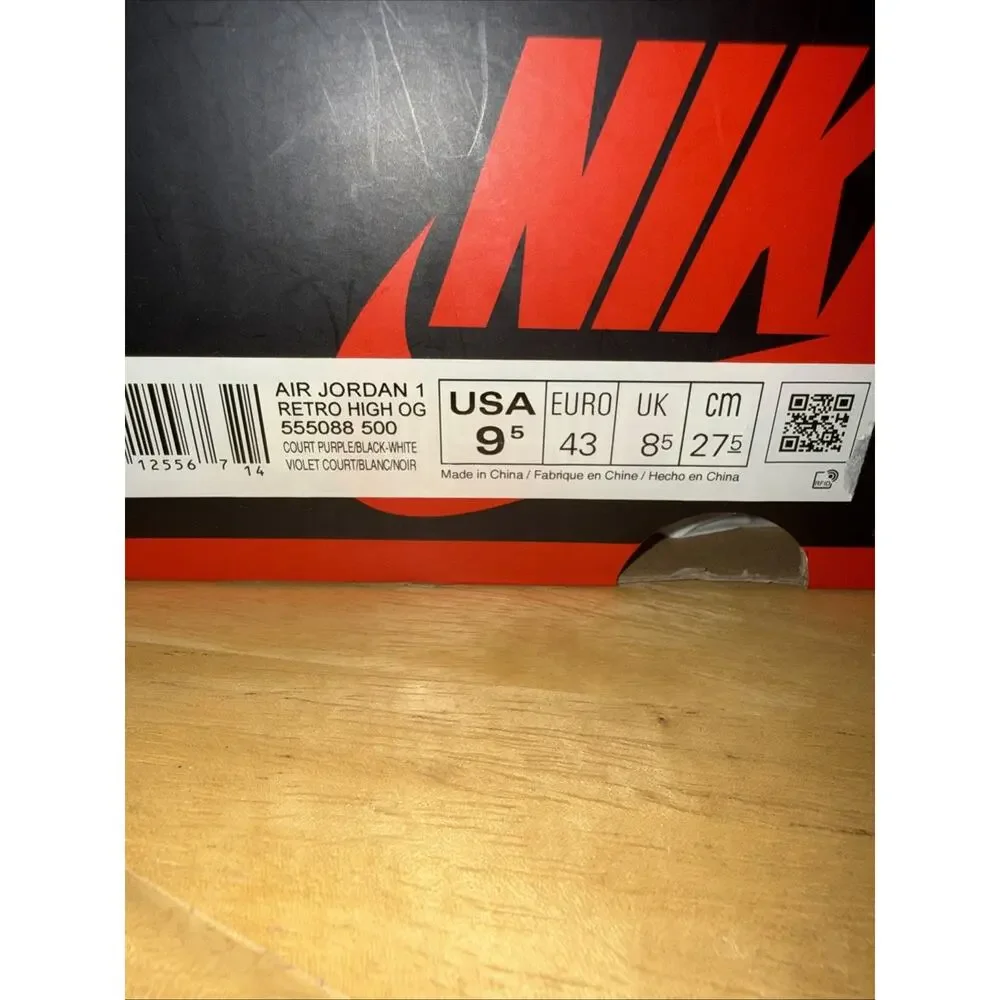 Size 9.5 Men Jordan 1 Retro High OG Court Purple 2.0 2020 With Box 555088-500